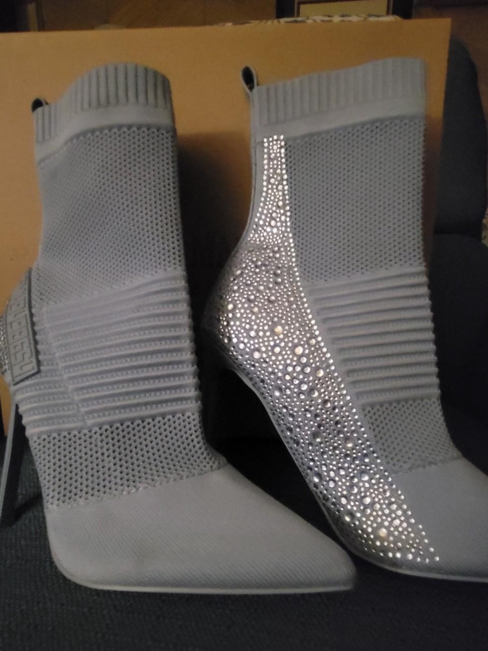 Steve Madden Light Gray Rhinestone Knit Sock Booties